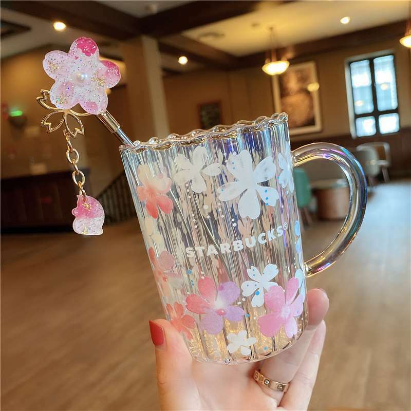 Hot New Starbucks Japan Sakura Glass W/stir Stick Cup Glass Mugs Limited Edition